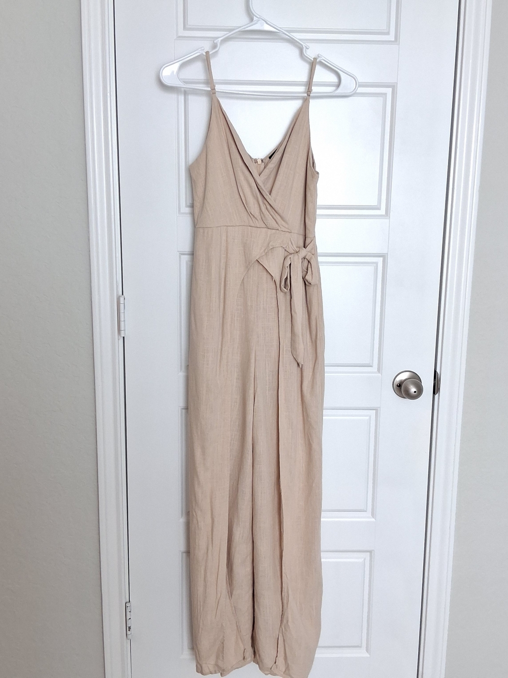 Forever 21 Beige Strapless Wrap Jumpsuit Linen Blend